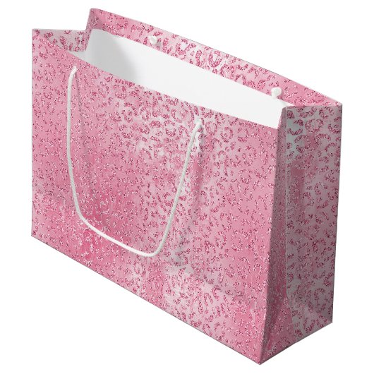 Hübsch Girly Sugar Pink Glitzer Leopard Große Geschenktüte (Vorderseite Schrägansicht)