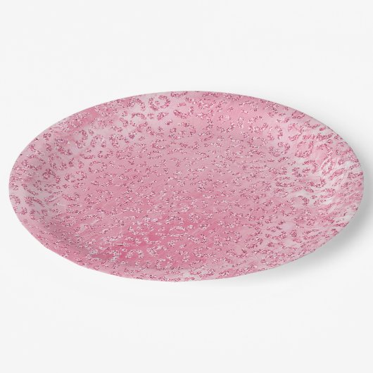 Hübsch Girly Sugar Pink Glitzer Leopard Pappteller (Schrägansicht)