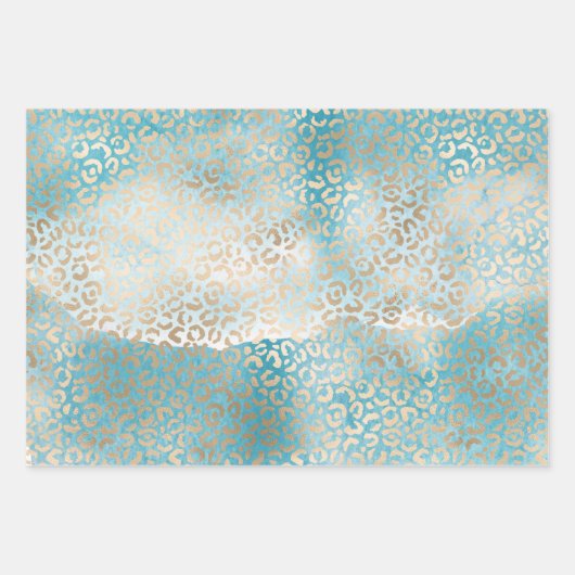 Hübsch Giro Aqua Pink Gelbe Goldleopard Printwerbu Geschenkpapier Set (Vorderseite 3)