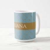Hübsch Glacial Blue Gold Quatrefolie Personalisier Kaffeetasse (VorderseiteRechts)