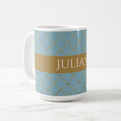 Hübsch Glacial Blue Gold Quatrefolie Personalisier Kaffeetasse (Vorderseite Links)