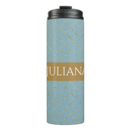 Hübsch Glacial Blue Gold Quatrefolie Personalisier Thermosbecher