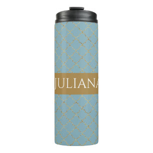Hübsch Glacial Blue Gold Quatrefolie Personalisier Thermosbecher