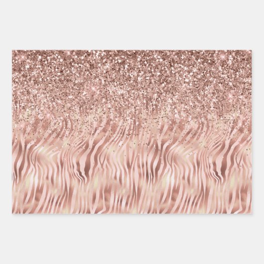 Hübsch Glam Pink Peach Rose Zebra Print Geschenkpapier Set (Vorderseite 3)