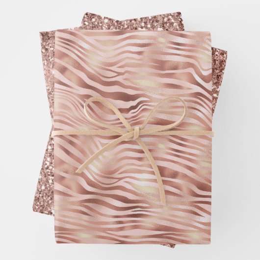 Hübsch Glam Pink Peach Rose Zebra Print Geschenkpapier Set (Beispiel)