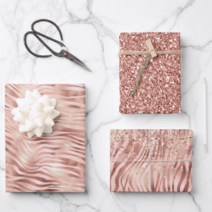 Hübsch Glam Pink Peach Rose Zebra Print Geschenkpapier Set