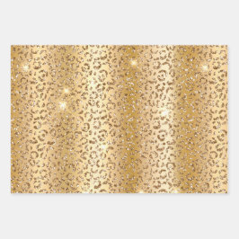 Hübsch Gold Glam Glitzer Leopard Geschenkpapier Set