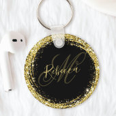 Hübsch Gold Glitzer Monogram Name Black Glam Schlüsselanhänger