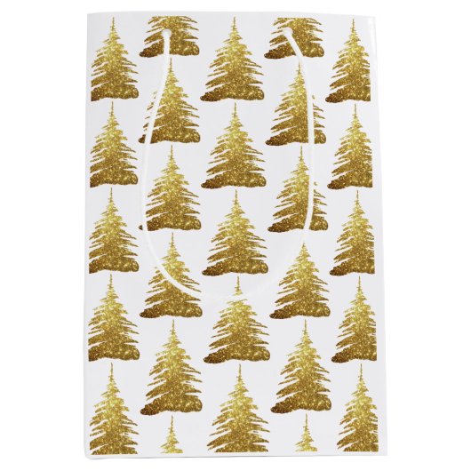 Hübsch Gold Glitzer Weihnachtsbaum Mittlere Geschenktüte (Vorderseite)