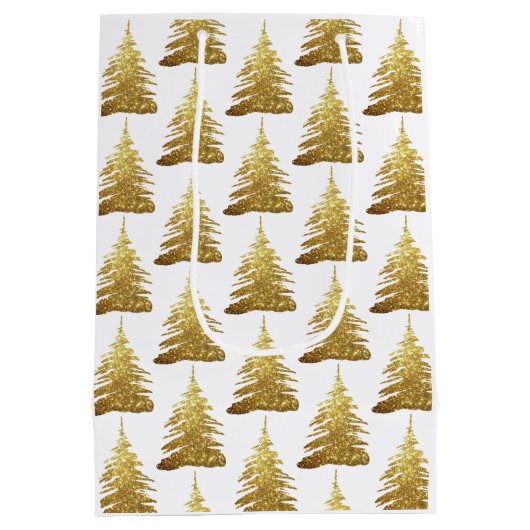 Hübsch Gold Glitzer Weihnachtsbaum Mittlere Geschenktüte (Rückseite)