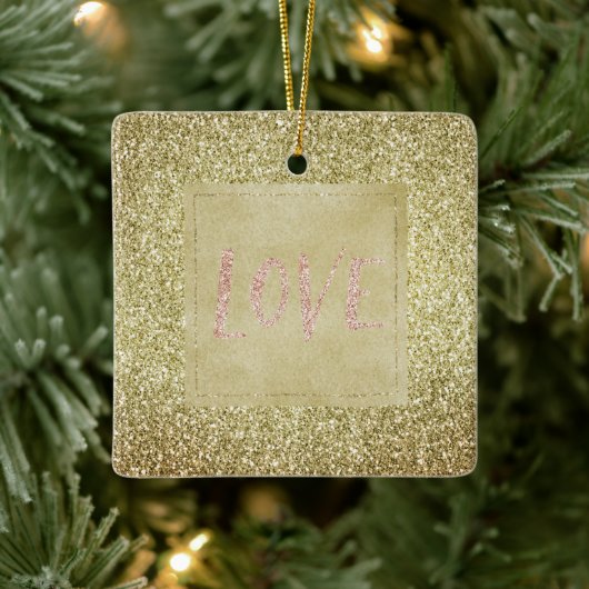 Hübsch Gold Glitzy Glitzer Weihnachten Pink Liebe Keramikornament (Baum)