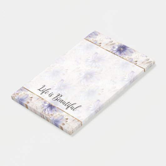 Hübsch Gold Lila Pearl Weiße Blume Post-it Klebezettel (angewinkelt)