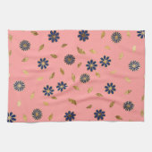 Hübsch Gold Navy Blue Pink Blume und Blätter Geschirrtuch (Horizontal)