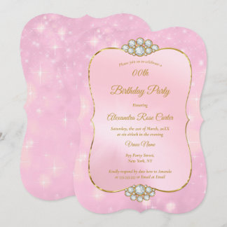 Hübsch Gold Pink Diamond Geburtstagsparty Einladung
