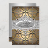 Hübsch Gold & Silber Damask Sweet 16 Einladung (Vorne/Hinten)