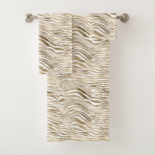 Hübsch Gold White Zebra Print        Badhandtuch Set (Insitu)