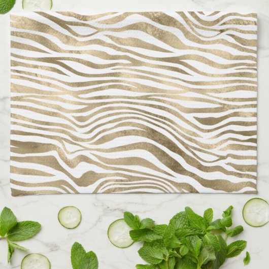 Hübsch Gold White Zebra Print Geschirrtuch (Gefaltet)