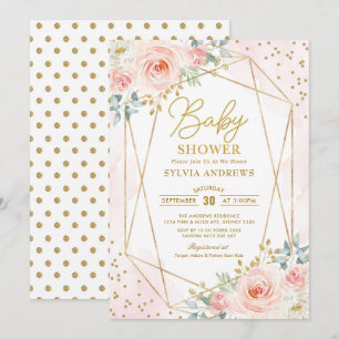 Hübsch Golderröten geometrische Blumenbaby-Dusche Einladung