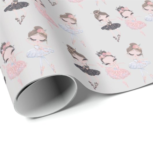 Hübsch Grau Gold Blue Pink Aqua Ballerinas Geschenkpapier (Rolleneckpunkt)