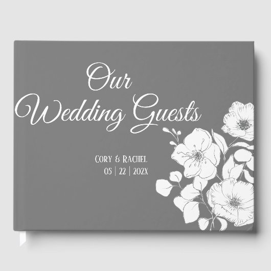 Hübsch Grau mit White Floral Wedding Gästebuch (Vorderseite)