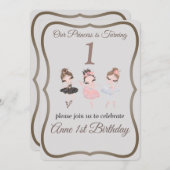 Hübsch Graurosa Ballerinas Princess 1. Geburtstag Einladung (Vorne/Hinten)