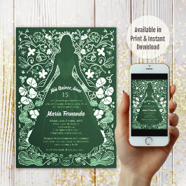 Hübsch Green verde Mis Quince Años Quinceañera Einladung