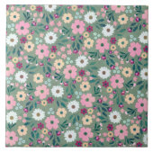 Hübsch-grüne Rosa-Blume Botanisch Fliese (Vorderseite)