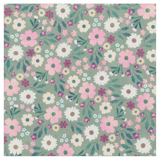 Hübsch-grüne Rosa-Blume Botanisch Stoff (Nahaufnahme)