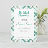 Hübsch grünes Kariertes Brautparty Einladung (Stehend Vorderseite)
