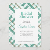 Hübsch grünes Kariertes Brautparty Einladung (Vorne/Hinten)
