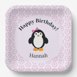 Hübsch Happy Birthday Penguin Pappteller
