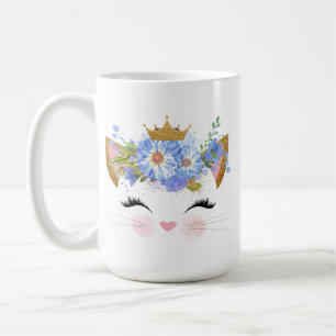 Hübsch Happy Kitty Blue Floral Gold Crown Kaffeetasse