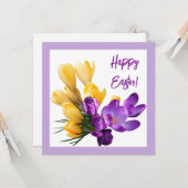 Hübsch Happy Oaster lila gelber Crocus floral Karte (Vorderseite/Rückseite Beispiel)