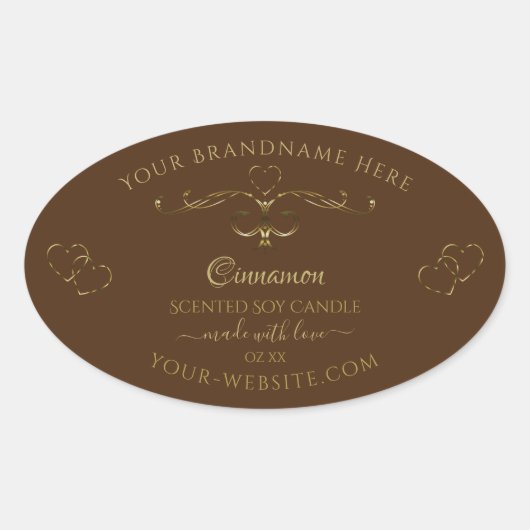Hübsch Hearts Decorative Gold Scrollwork on Brown Ovaler Aufkleber (Vorderseite)