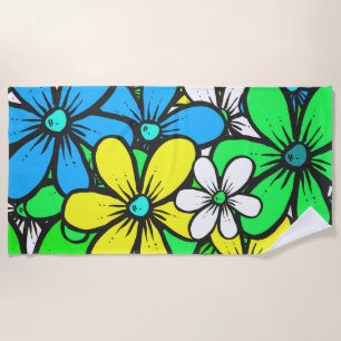 Hübsch-hell Sommer-Blume Blau Gelb und Grün Strandtuch