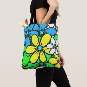 Hübsch-hell Sommer-Blume Blau Gelb und Grün Tasche