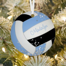 hübsch-hellblau-schwarzer Volleyball-Silberstars Ornament Aus Metall