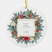 Hübsch Holiday Wreath | Erste Weihnachten des Kind Keramik Ornament (Vorne)