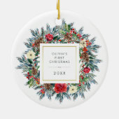Hübsch Holiday Wreath | Erste Weihnachten des Kind Keramik Ornament (Hinten)
