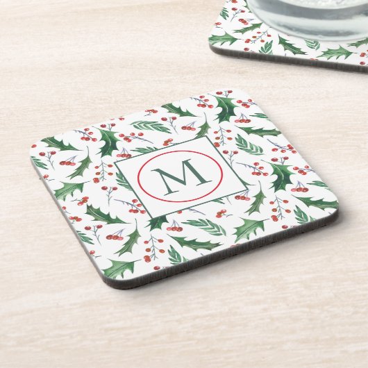 Hübsch Holly Pattern Monogram Christmas Getränkeuntersetzer (Linke Seite)