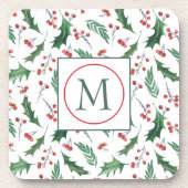Hübsch Holly Pattern Monogram Christmas Getränkeuntersetzer (Vorderseite)