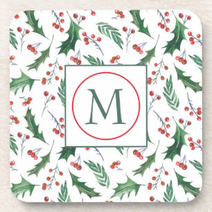 Hübsch Holly Pattern Monogram Christmas Getränkeuntersetzer