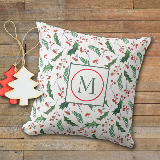 Hübsch Holly Pattern Monogram Christmas Kissen