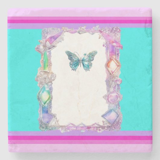 Hübsch Holographic Butterfly Stone Untersetzer Aqu (Vorderseite)
