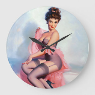 Hübsch im rosa Button oben Große Wanduhr