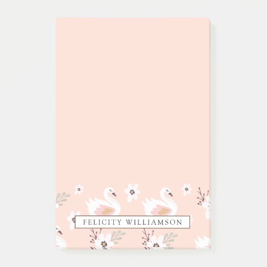 Hübsch im rosa Schwan u. im Blumenmuster Post-it Klebezettel (Vorderseite)