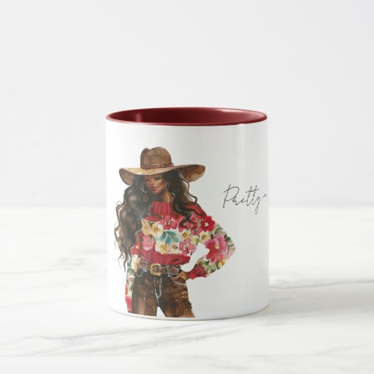 Hübsch im roten Blumenpullover Tasse (Zentrum)