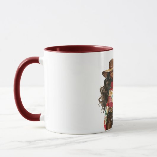 Hübsch im roten Blumenpullover Tasse (Links)