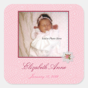 Hübsch in der rosa Girly Foto-Geburts-Mitteilung Quadratischer Aufkleber