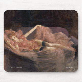 "HÜBSCH IN DER ROSA" Pinupmädchen-Mausunterlage Mousepad
